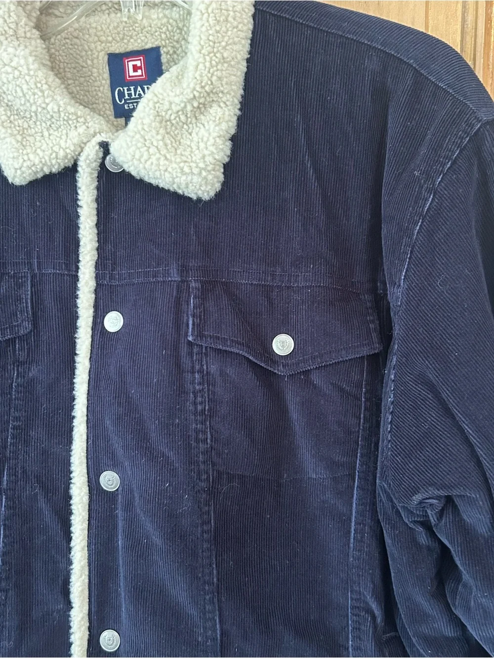 Chaps Jacket Mens Large Navy Blue Corduroy Trucker Sherpa Fleece Lined L